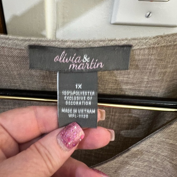 Olivia & Martin Blouse Top 1X Tan Embroidered bell Sleeve bohemian Hippie - Picture 3 of 10